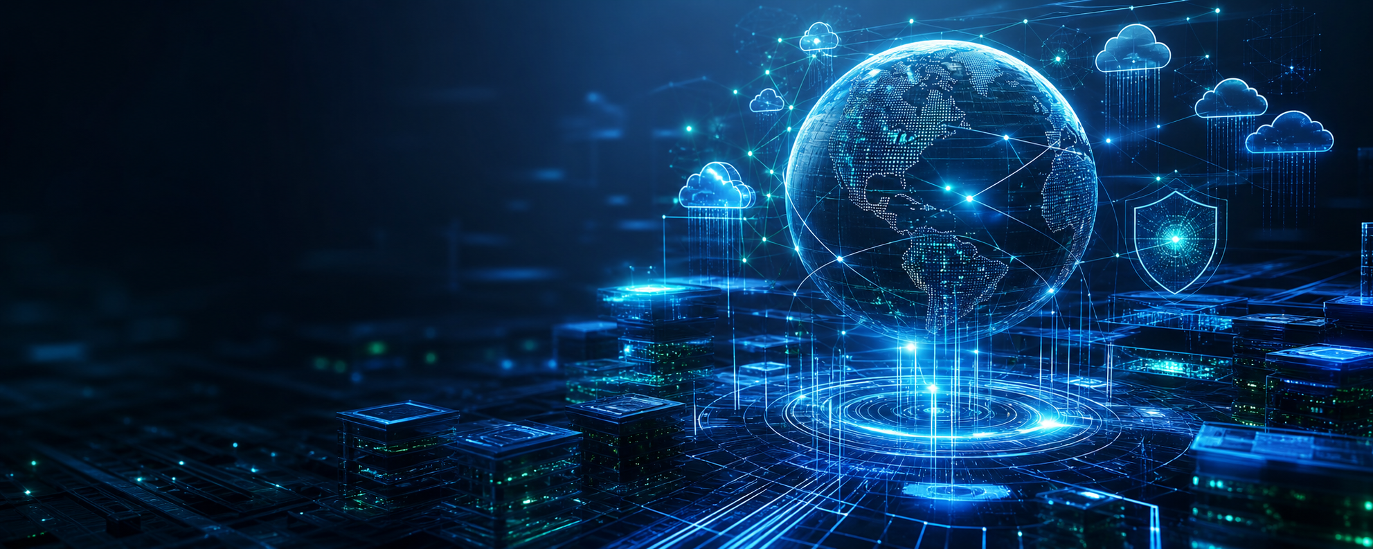 Abstract global AI, cloud, and data network artwork